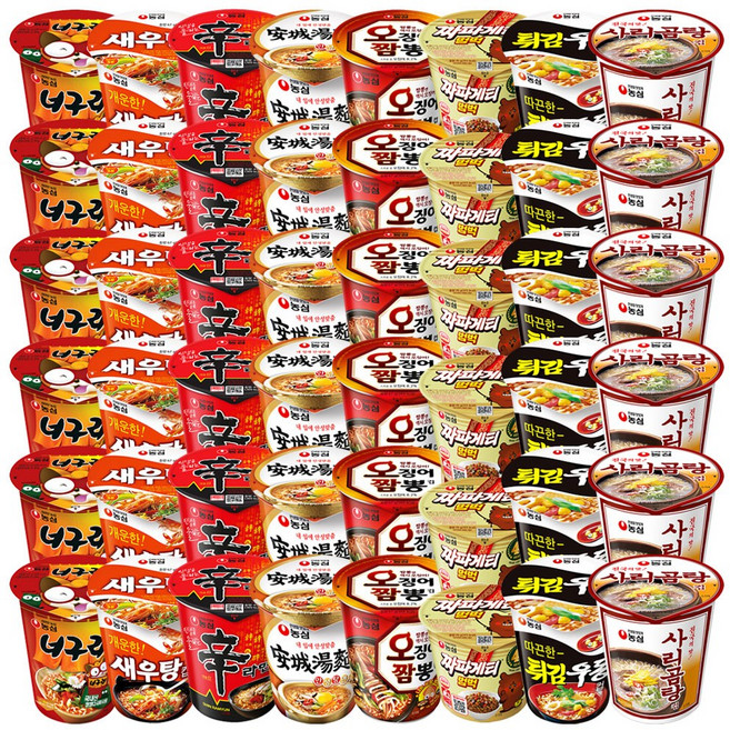 농심 소컵라면 6개씩 총 48개 (너구리+새우탕+신라면+안성탕면+오징어짬뽕+짜파게티+튀김우동+사리곰탕), 농심 소컵라면 6개씩 총 48개 (너구리+새우탕+신라면