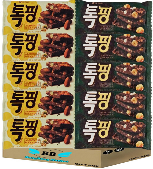 봉봉마켓 톡핑 헤이즐넛 아몬드 그래놀라 2가지맛 10개입, 43g, 10개