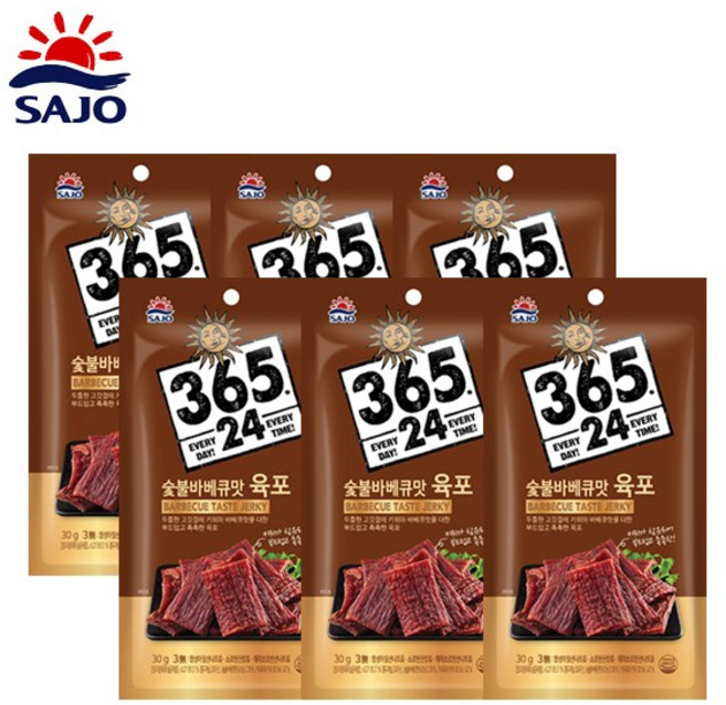 삼육오점이사 숯불바베큐맛 육포, 30g, 6개