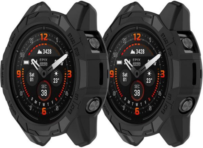 가민 스마트워치 케이스 터치 교체 디스플레이 페닉스 7 프로에픽스 프로 47MM 소프트 TPU 범퍼 프레임 긁힘 방지 보호 쉘과 호환되는 2PACK 블랙, Black&Black, Black&Black, 1개