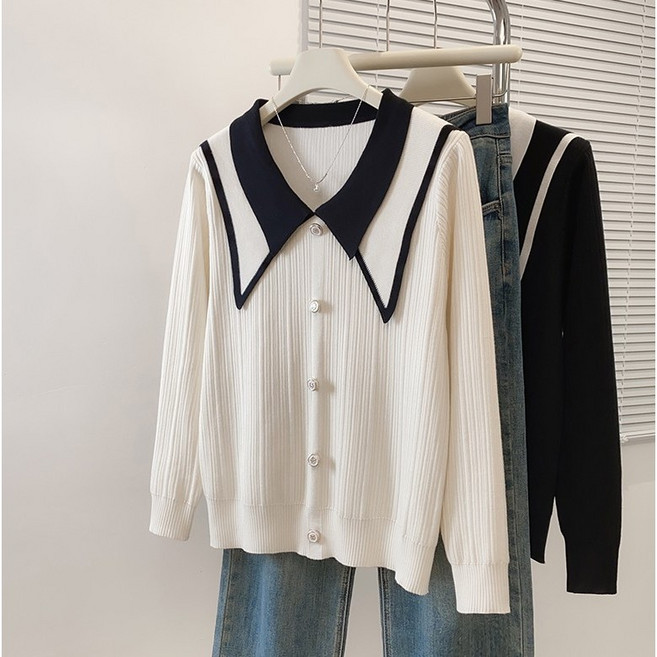 쑤야 1768 여성 캐주얼 긴팔 빅카라 니트 티셔츠 스웨터