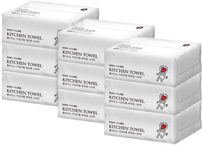 한예지 키스해링 뽑아쓰는 키친타올 100매 9팩, 9개