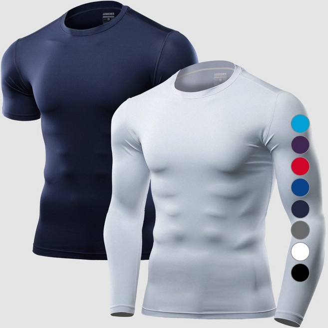 아르메데스 남성용 언더레이어 무지테크핏 반팔+긴팔 상의 2매