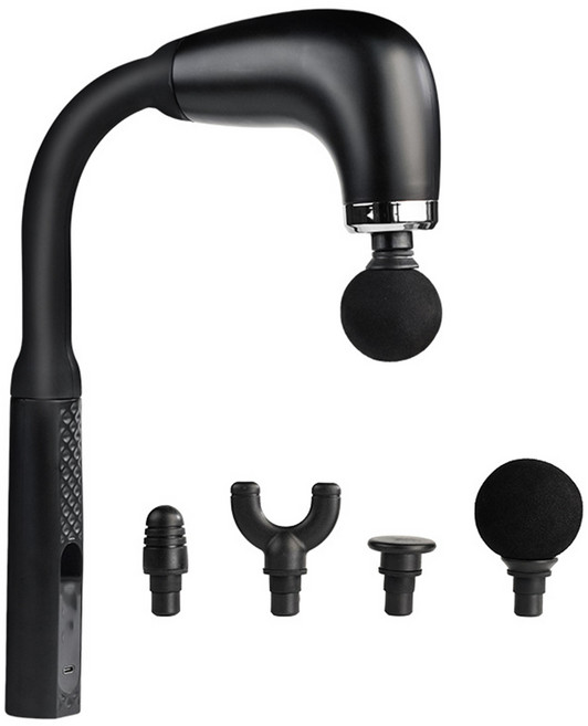 진동 핸디 안마기 강력 진동 갈고리형 6단조절 4개 교체 휴대용 무선 안마기, 검은색