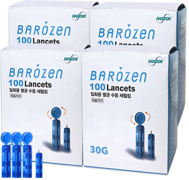 바로잰 일회용 멸균 수동 랜싯 채혈침, 100개입, 4개