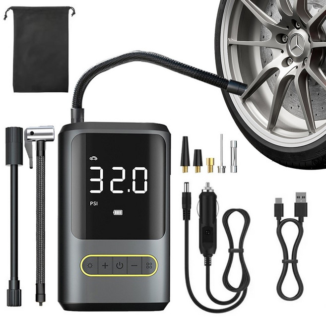 아우리넥스 프리미엄 무선 셀프 타이어 공기압 주입기, 블랙A, 1개