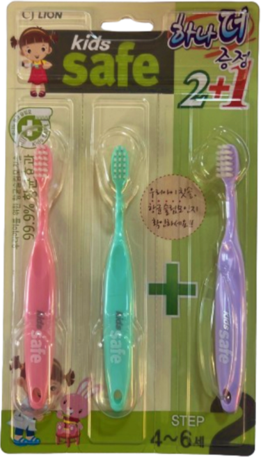 키즈세이프 칫솔 2단계 2+1 (총3개), 1개, 3개입, 랜덤