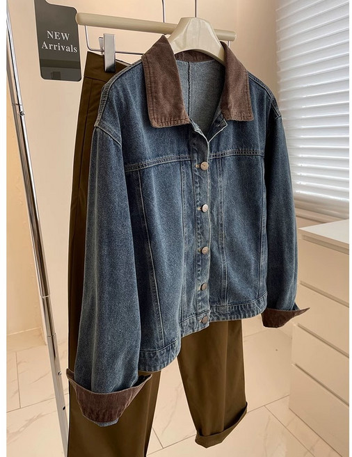 썸머바이브 NQ-390 여성 코듀로이 카라 청자켓 데님 아우터