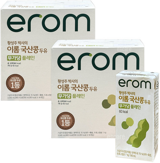 이롬 황성주박사의 국산콩 두유 무가당, 32개, 190ml