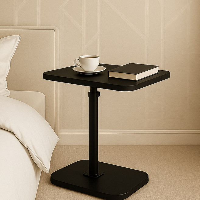 다로엘 높이조절 프리미엄 소파 침대 360도 회전 사이드 테이블, 클래식 블랙