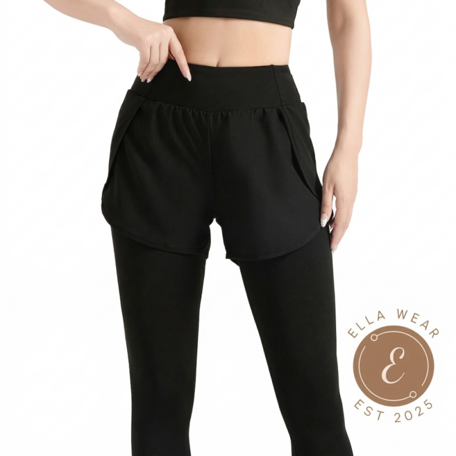 엘라웨어 투인원 반바지 레깅스 워터레깅스 래쉬가드 하의 빅사이즈, 블랙