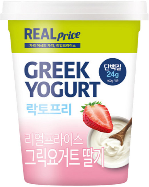 리얼프라이스 락토프리 그릭요거트 딸기, 3개, 400g