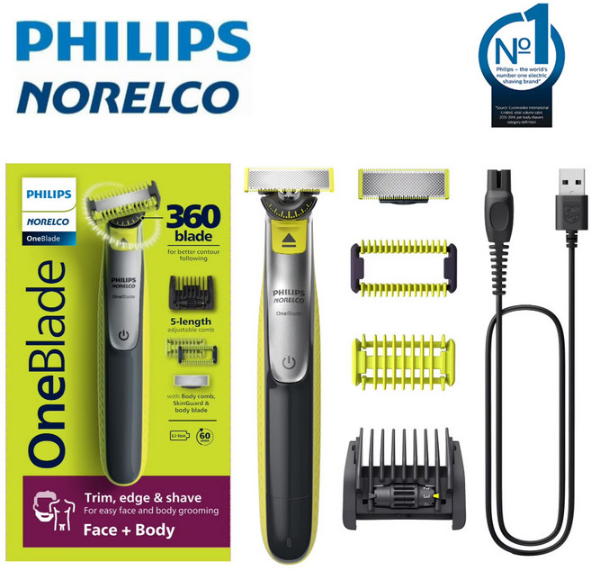 필립스 노렐코 원블레이드 360 전기면도기 얼굴용 바디용, QP2834/70