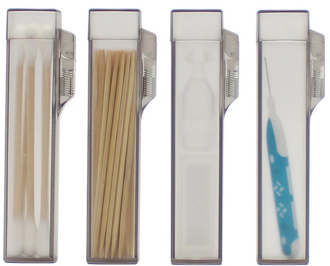 라벤티노 휴대용 면봉 케이스 이쑤시개 인공눈물 머리핀 보관통, 4개, 반투명