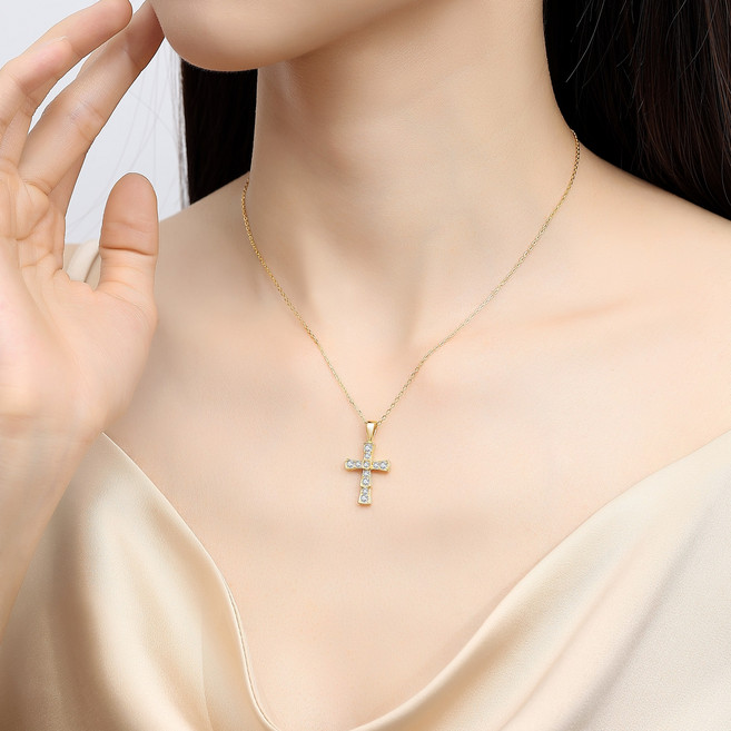 여자 14/18K 골드 십자가 펜던트 목걸이 여자 심플한 신앙 디자인 선물 추천
