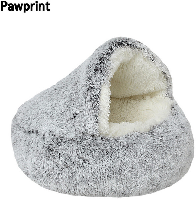 Pawprint 고양이숨숨집 쉘형 반밀폐 보온 통기 미끄럼방지 실내 겨울 사계절 사용 고양이 소형견 중형견 공용, 1개, 회색