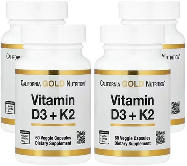 캘리포니아 골드 뉴트리션 비타민 D3 + K2 60베지캡슐, 60정, 4개 - 쿠팡