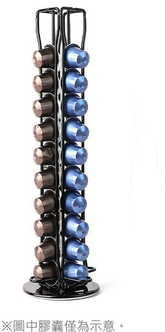 旋轉咖啡膠囊架 適用Dolce Gusto 360度旋轉收納 14x14x33cm 黑色/銀色, 黑色40顆（適用Nespresso）, 1個