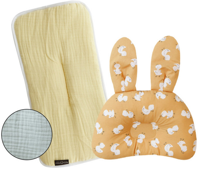 신생아 베개세트 삼중거즈 양면 납작베개 + 패턴 디자인 토끼베개 2종세트 출산선물, 느릿느릿코알라세트, 1개
