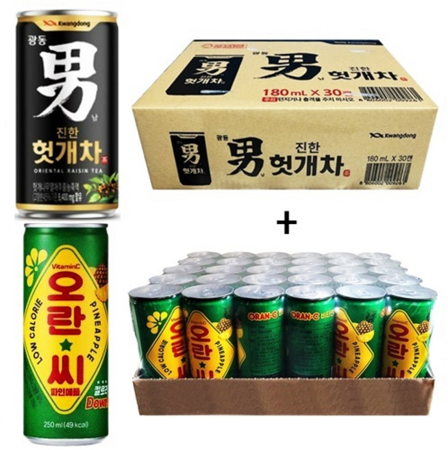 광동 힘찬하루 헛개차 180ml(30캔) + 오란씨 파인애플 250ml(30캔), 60개, 180ml