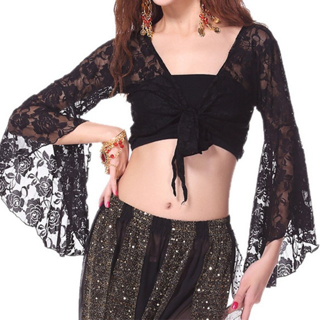 벨리 볼레로 탑 성인 밸리댄스복 상의 라인 라틴, 블랙