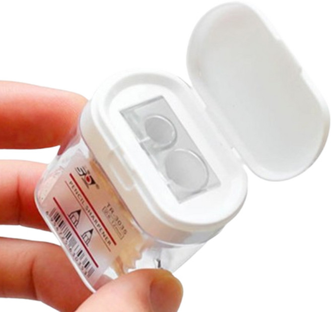 휴대용 투명2구 연필깎이 미니 플라스틱 연필샤프너 사각