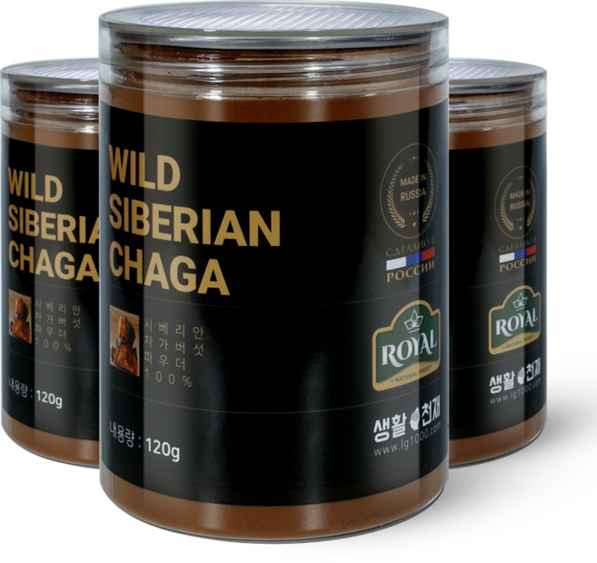 러시아 차가버섯 분말 100% 120g, 3개