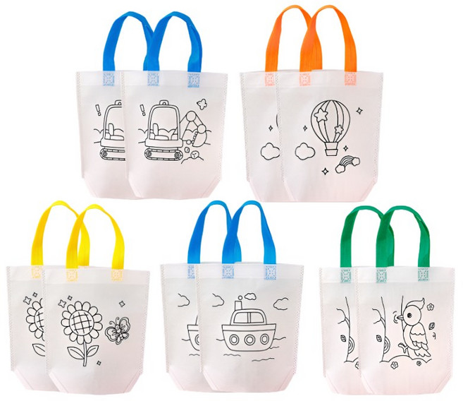 부직포가방 만들기 꾸미기 세트 10p 색칠가방 그림그리기 부직포백 색칠놀이 색칠공부 보조가방 밑그림 도안 컬러링 DIY 부직포 가방 방콕놀이, 10개, 5종