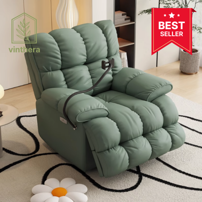 빈테라 1인용쇼파 리클라이너 무중력 의자 1인 일인용 가죽소파 모션 무빙, 수동 앉기+눕기, 민트 그린
