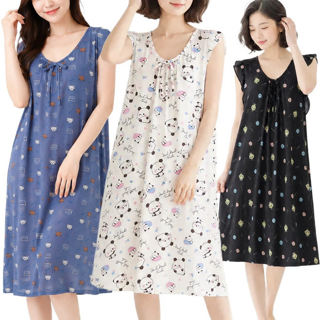 여성 여름 파자마 원피스 캐릭터 나시잠옷 민소매 홈웨어 프릴 실내복 원피스
