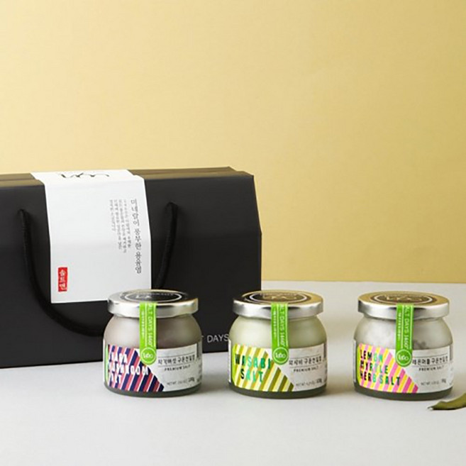 솔트앤 허브 미네랄 솔트 3종 선물세트 구운 저염 미네럴 소금 와사비 레몬머틀 차가버섯 혼합소, 1세트