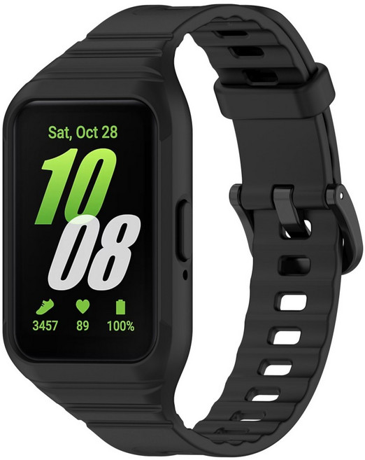 갤럭시 핏3 전용 일체형 실리콘 프레임 밴드-풀커버 보호 손목 둘레 150~185mm 호환, 1개, 1# 블랙