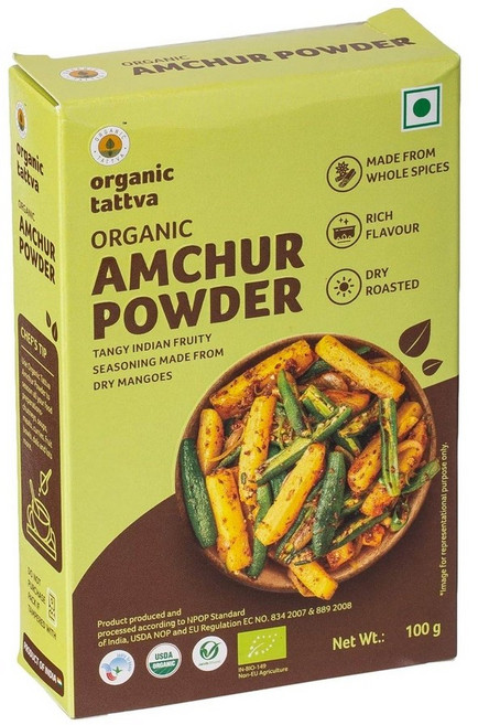 인도 유기농 Tattva 유기농 Amchur 건조 망고 분말 100g 100% 비건 글루텐 프리 방부제 없음, 1개