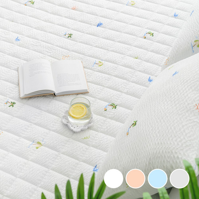 [국산]스잠 쿨쿨비치 여름 시어서커 고정밴딩 침대 이불패드/MS.S.SS.Q, 화이트