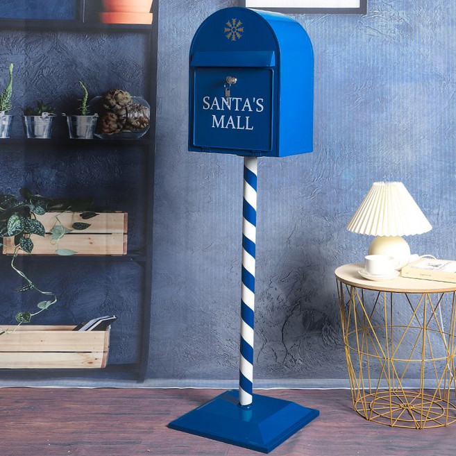 대형 철제 야외우체통 빈티지 카페 스튜디오 오브제 소품샵 촬영, 블루