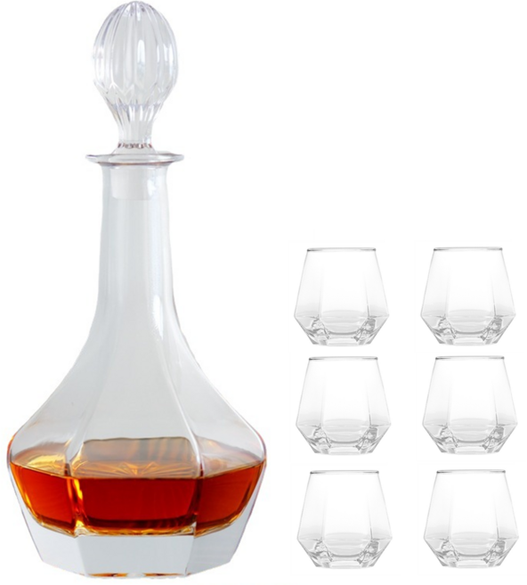 큐앤씨 크리스탈 컷팅 위스키 디캔터 세트 7p, 1개, 750ml