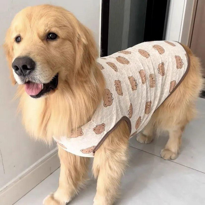 大型犬防曬涼感衣 寵物透氣冰絲衣, 棕色多小熊頭,3XL（建議80-100斤）, 1個