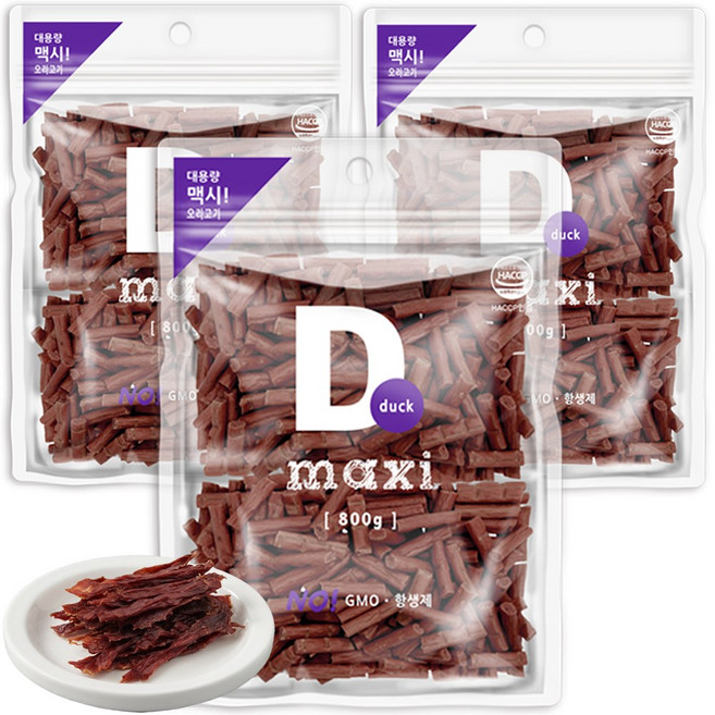맥시져키 대용량 국내산 강아지 져키+리얼육포, 800g, 3개, 오리