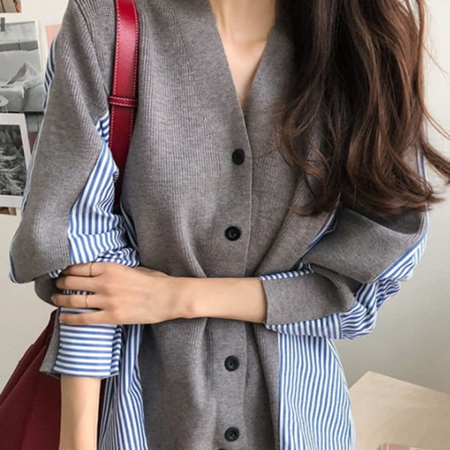 로렌미 샤키 배색 루즈핏 가디건 S260122SS-7