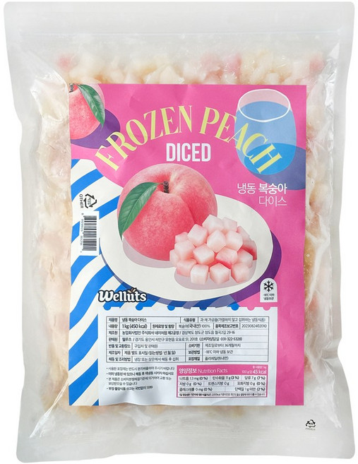 웰루츠 국내산 냉동 백도 복숭아 다이스, 1개, 1kg