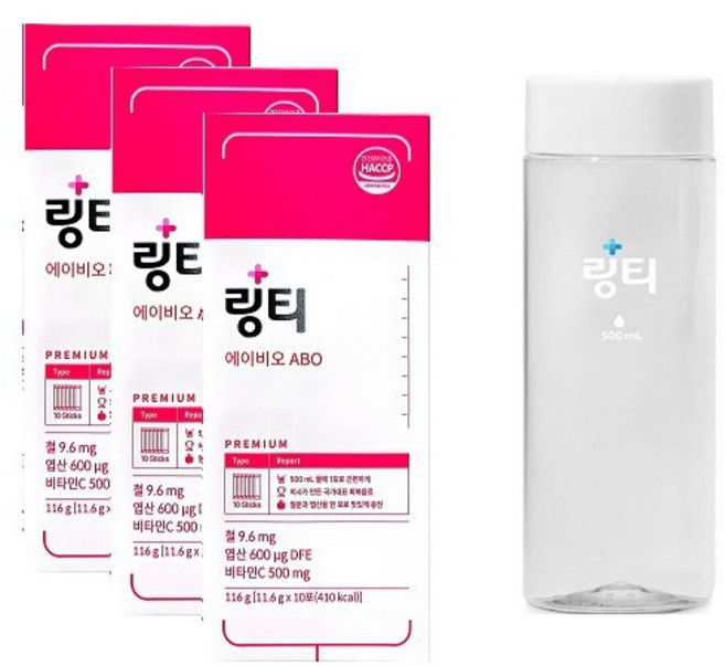 [약국 유통] 신제품 링티ABO 포도맛 철분 엽산 10포 2박스 이상 전용보틀 증정, 3박스, 117g