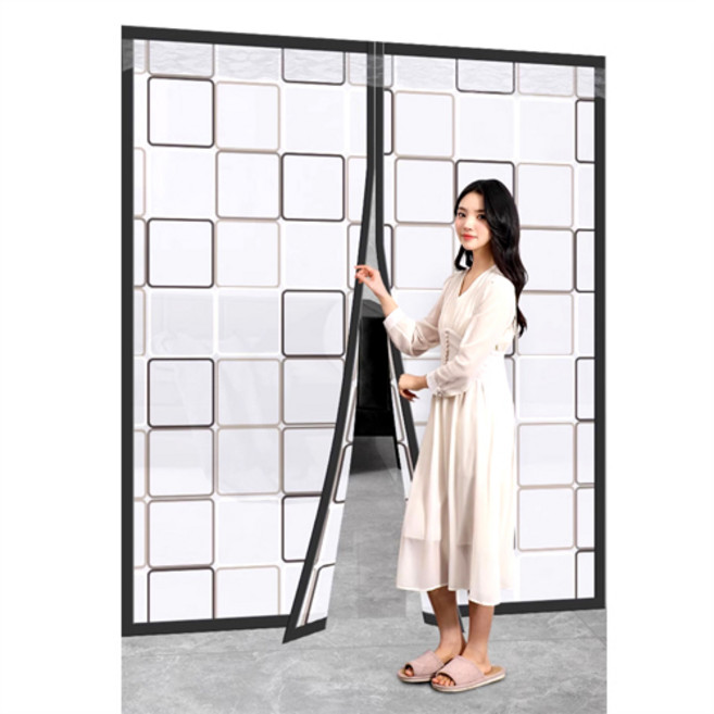 현관 방문 투명 자석 방풍비닐 커튼 격자무늬, 1개