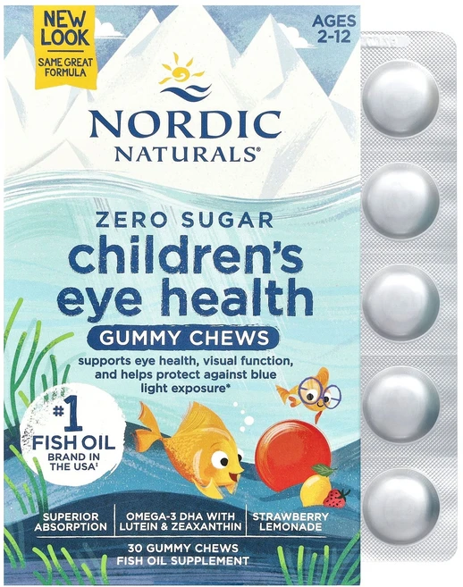 Nordic Naturals 어린이를 위한 눈 건강 구미젤리 설탕 무함유 만 2~12세 딸기 레모네이드 맛 구미젤리 츄 30개, NordicNaturals어린이를위, 1개, 30정 - 쿠팡