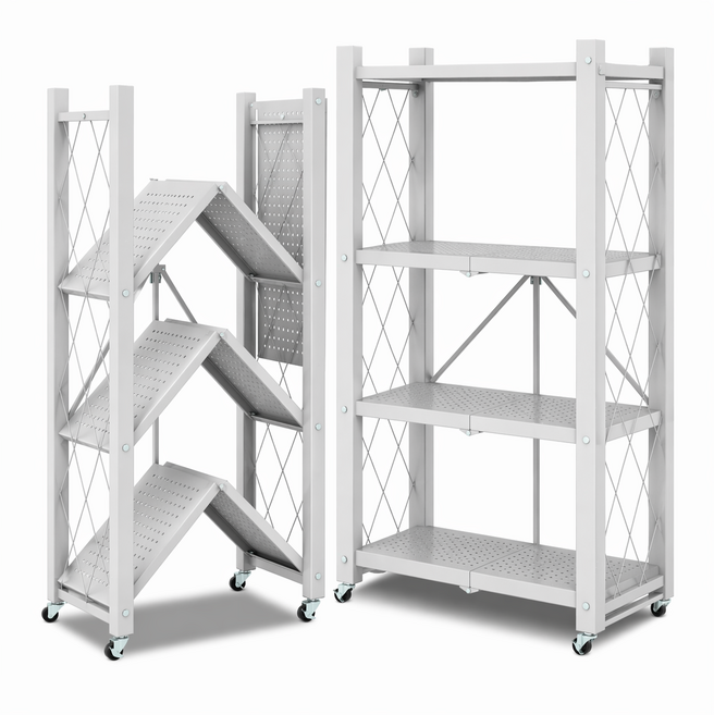 체인지업 폴딩 철제선반 2026 NEW 최신형 접이식 다용도 이동식 철제 주방 베란다 정리 수납장, 4단, 백색