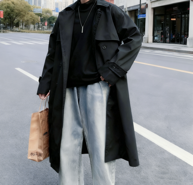 헤스루 남자 가을 트렌치코트 남자 롱 코트