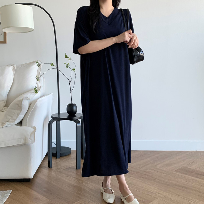 더한땀 브이넥 빅사이즈 쿨 원피스 임부복