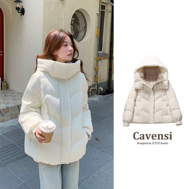 【Cavensi】90KG可穿加大尺碼韓式連帽麵包外套 零下鋪棉保暖厚外套 羽絨外套