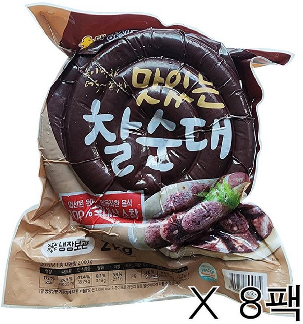 대상식품 맛있는 찰순대 2kg x 8팩 1박스 대상순대 대용량 냉장 찰순대 업소용 가정용, 8개