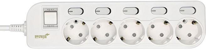 번개표 절전형 뉴개별스위치 멀티탭 5구, 3m, 화이트, 1개