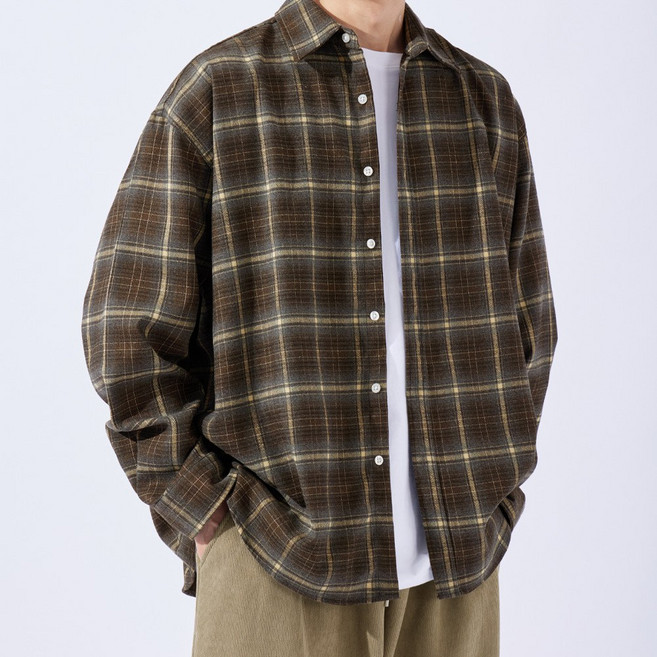옴브레 체크 오버핏 긴팔셔츠 (TOP181)
